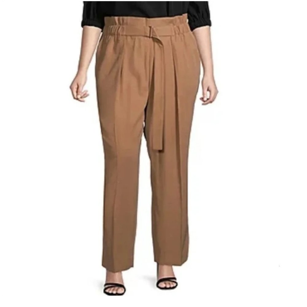 New! Worthington Womens Straight Pull-On Pants Brown XL Pockets High Waisted